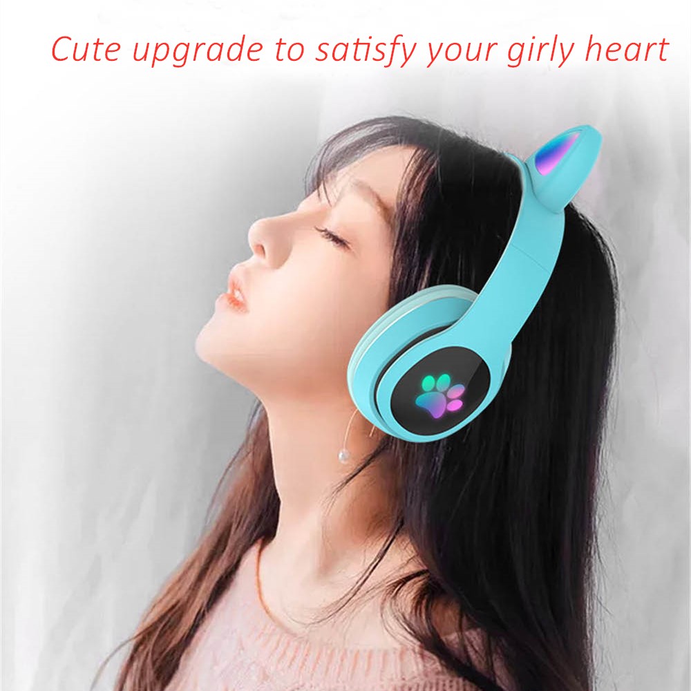 Audio Music Kids - Lindo gato LED auriculares inalámbricos Bluetooth