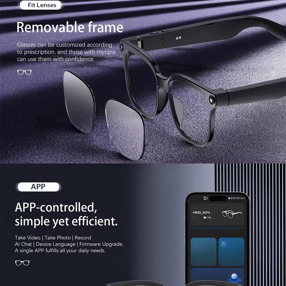 Gafas inteligentes M02S con IA - Audio Music To Video Ai reseña y precio
